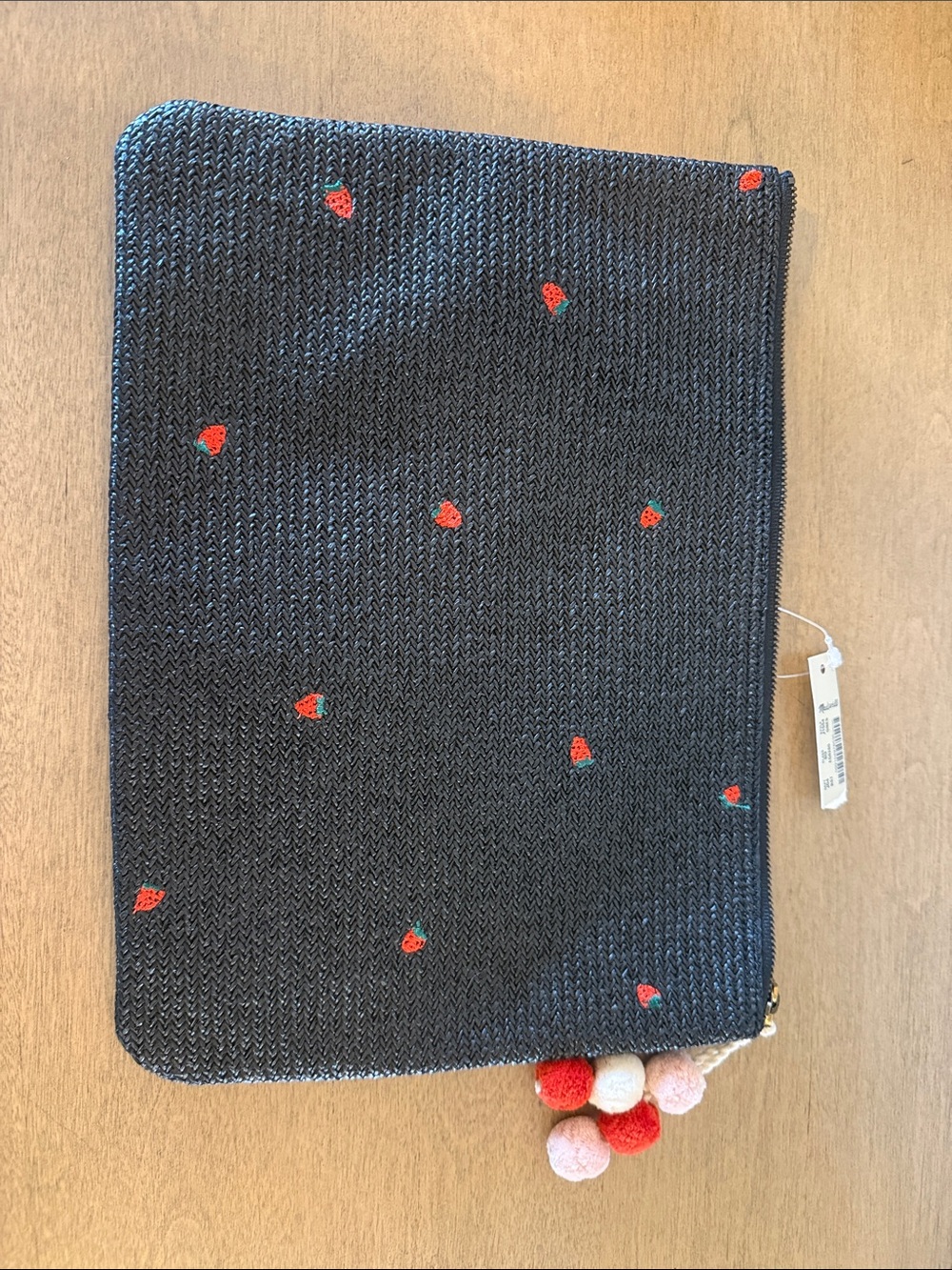 Madewell Embroidered Strawberry Straw Clutch Bag - Black